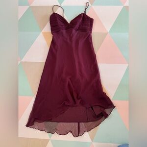 90s Women's Asymmetrical Burgundy Spaghetti-Strap Dress Size 8
